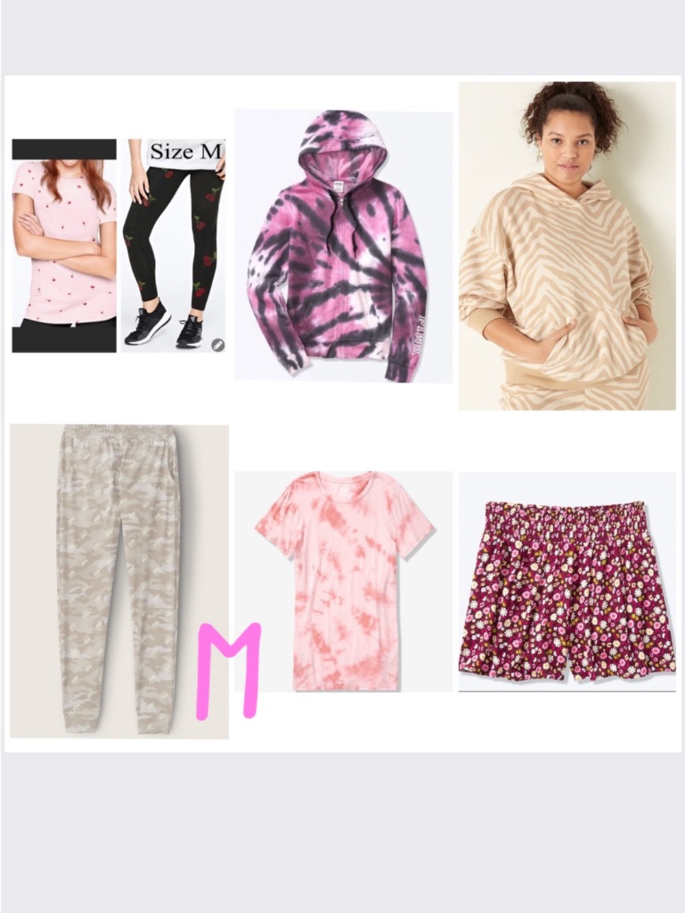 7 VS PINK EVERYDAY LOUNGE TIE DYE PERFECT FULL ZIP HOODIE, PERFECT CREW BUNDLE M